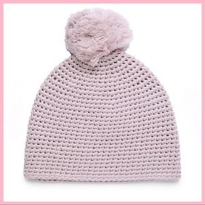 UGG Rib-Knit Pom-Pom Beanie Hat Pink Crystal NWT